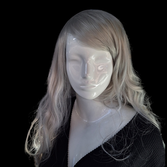 Platinum Salt & Pepper Layered Look White Color Long Hair With Wave/Wear My Wig - Picture 7 of 13